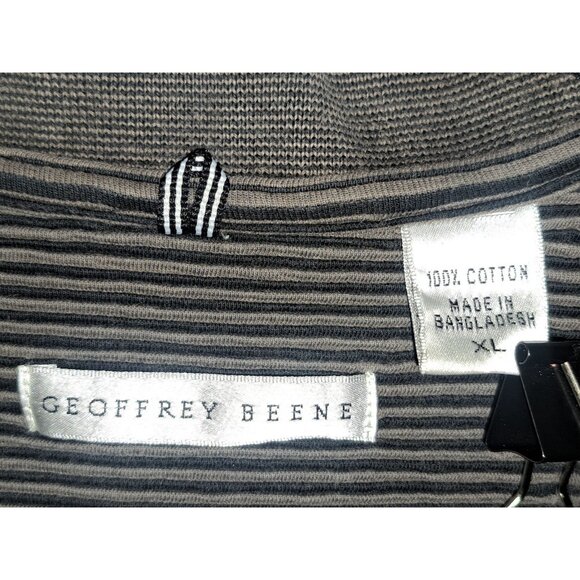 Geoffrey Beene Mens XL Polo Shirt Black Gray Micro Stripe Casual Short Sleeve - Picture 5 of 6